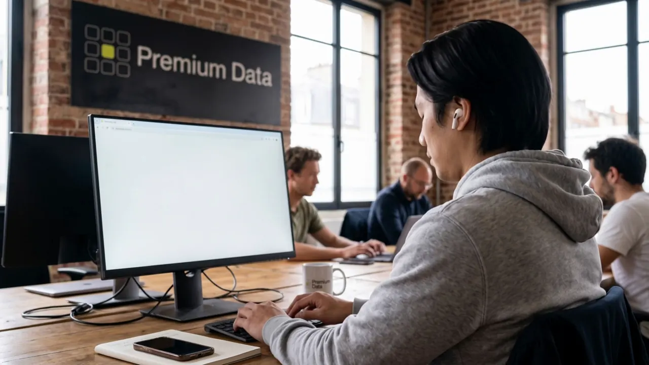 Minh, ingénieur data, à son bureau : sur son écran, la fiche de l'établissement et sa fiche contact